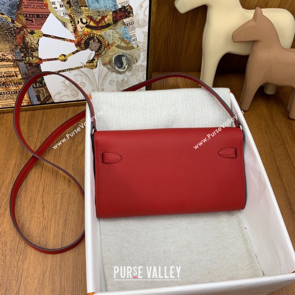 Hermes Kelly To Go Wallet Bag in Original Epsom Leather Q5 National Flag Red/Silver 2024(Full Handmade) (XYA-24100818)