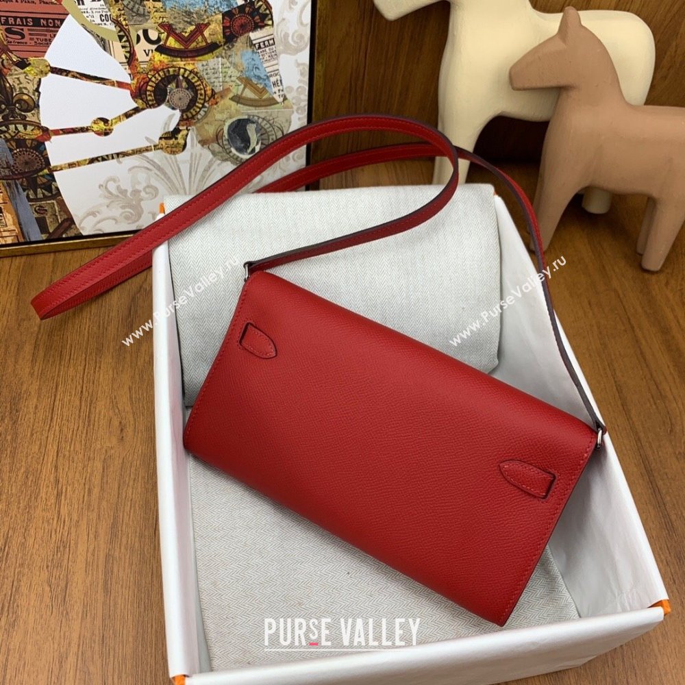 Hermes Kelly To Go Wallet Bag in Original Epsom Leather Q5 National Flag Red/Silver 2024(Full Handmade) (XYA-24100818)