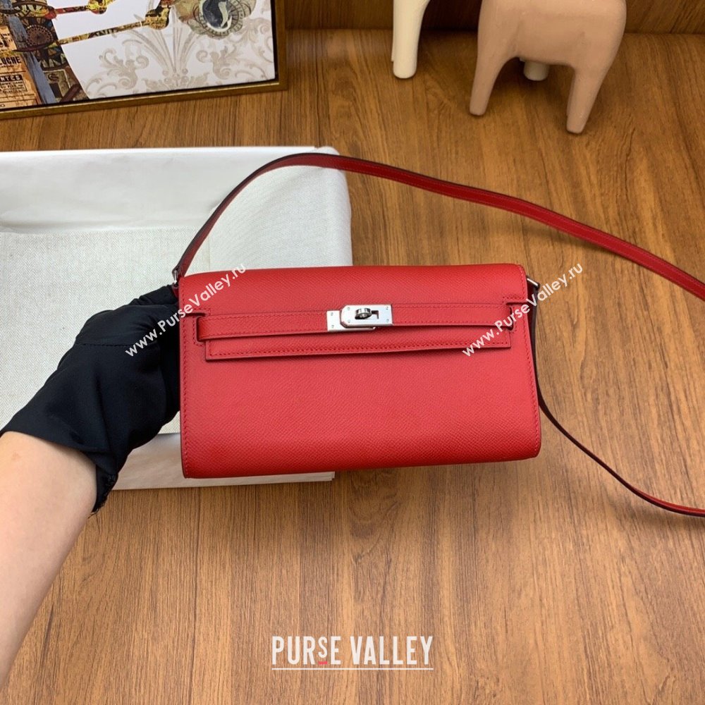 Hermes Kelly To Go Wallet Bag in Original Epsom Leather Q5 National Flag Red/Silver 2024(Full Handmade) (XYA-24100818)