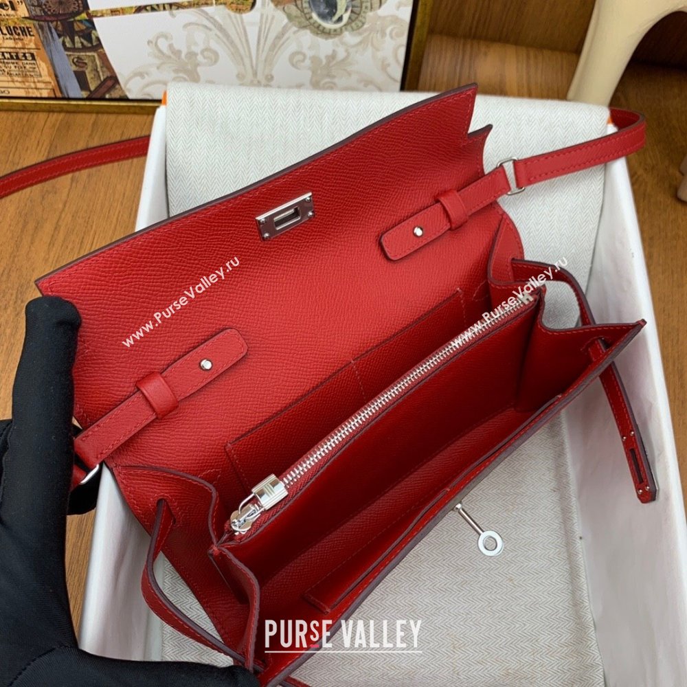 Hermes Kelly To Go Wallet Bag in Original Epsom Leather Q5 National Flag Red/Silver 2024(Full Handmade) (XYA-24100818)