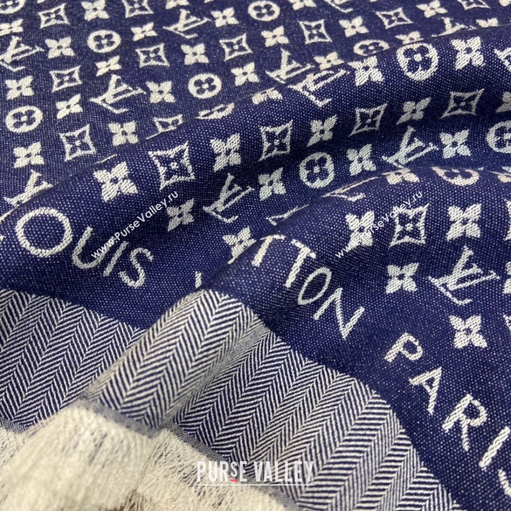 Louis Vuitton Wool Silk Monogram Scarf LV103024 Blue 2023 Top (5-23103024)