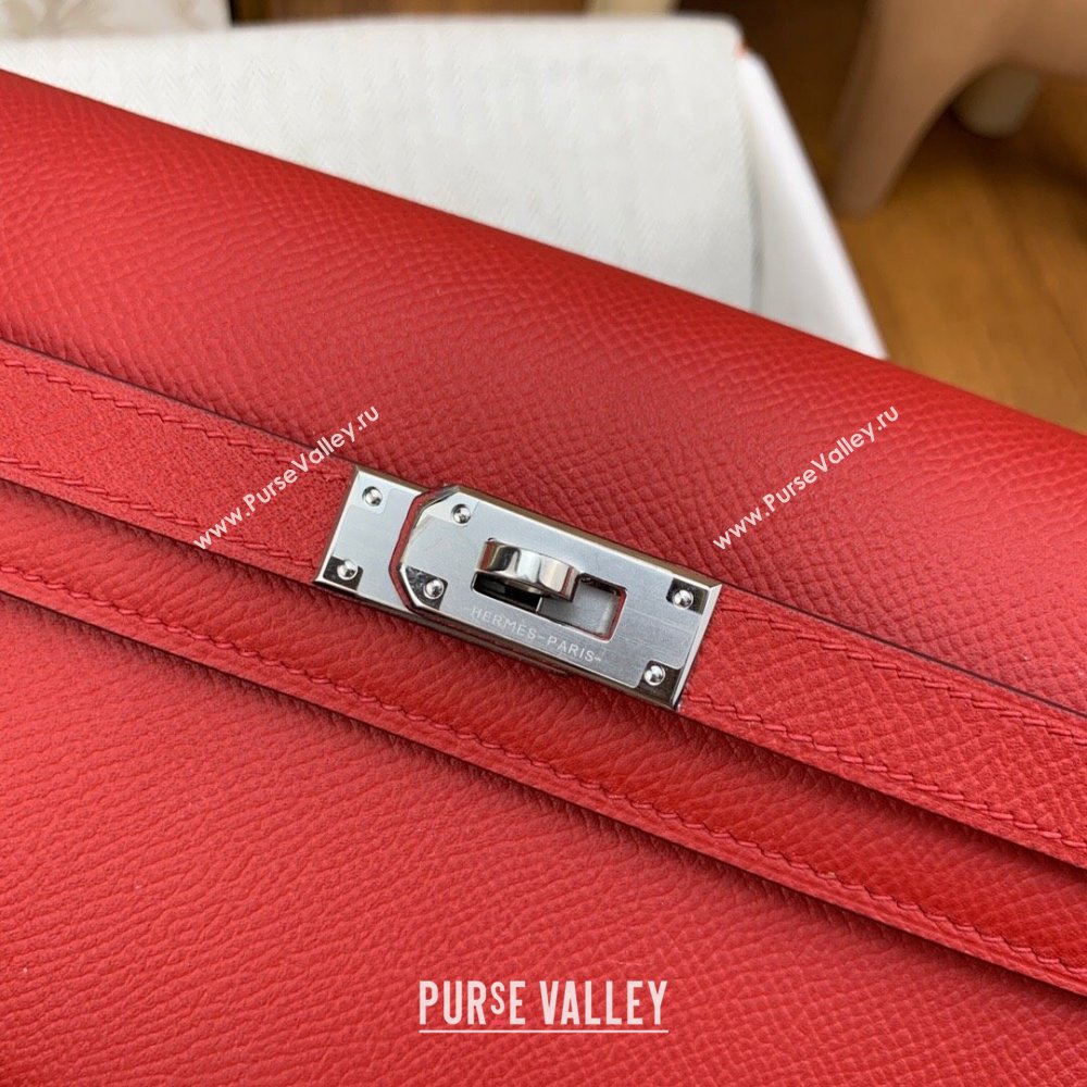 Hermes Kelly To Go Wallet Bag in Original Epsom Leather Q5 National Flag Red/Silver 2024(Full Handmade) (XYA-24100818)