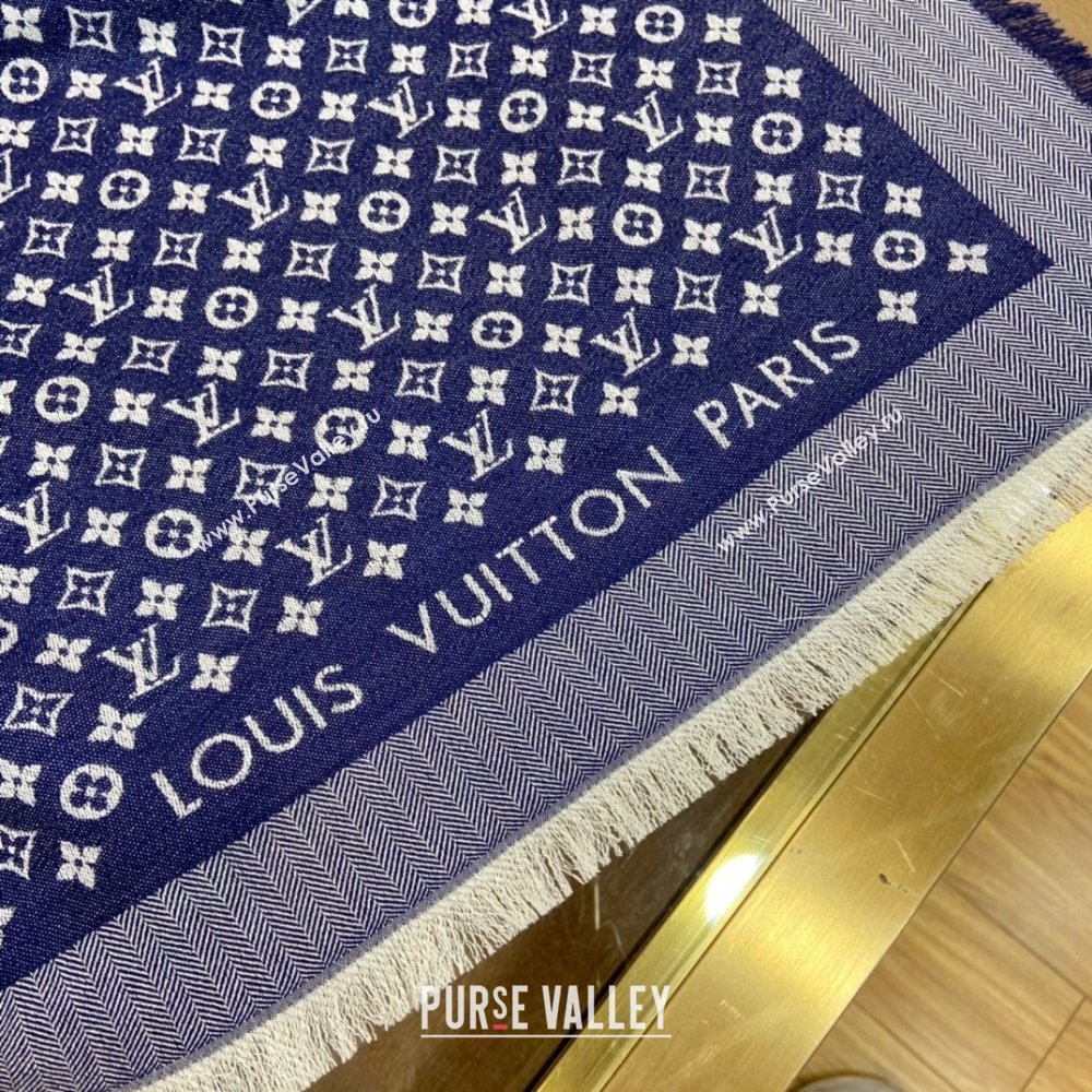 Louis Vuitton Wool Silk Monogram Scarf LV103024 Blue 2023 Top (5-23103024)