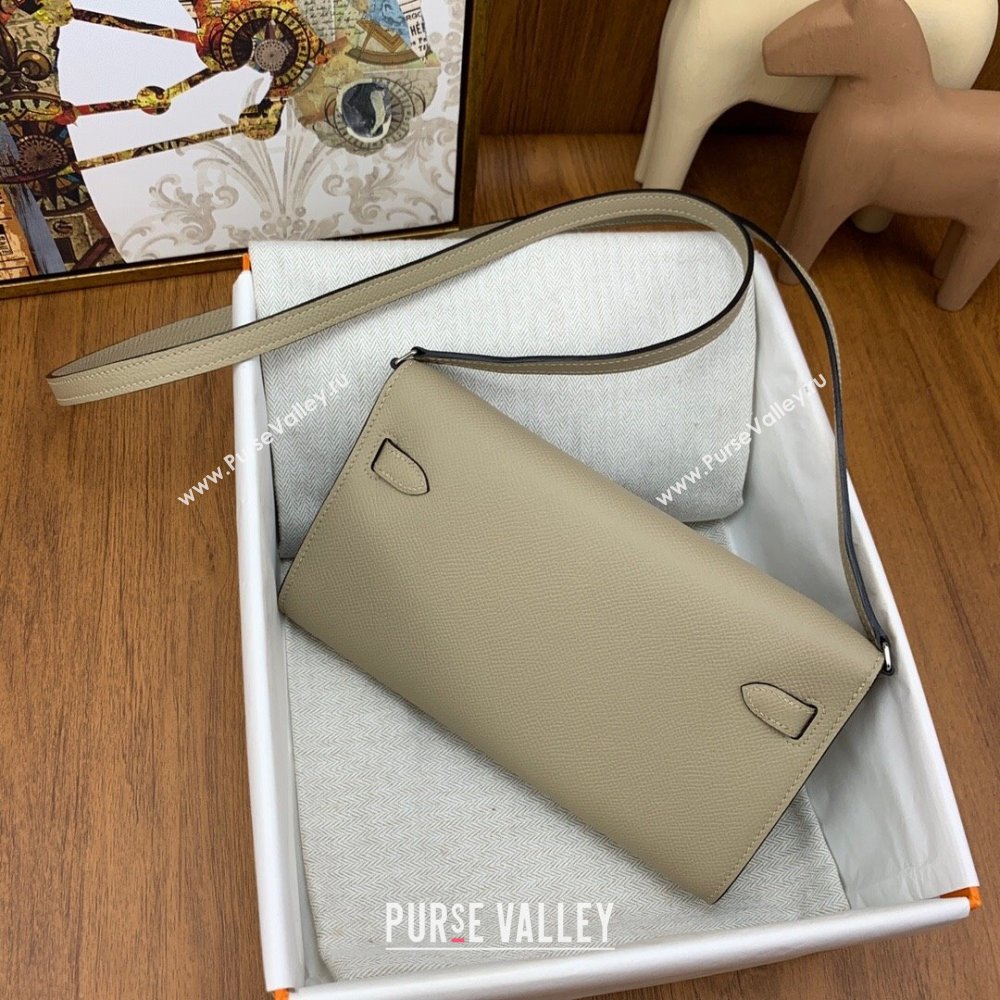 Hermes Kelly To Go Wallet Bag in Original Epsom Leather S2 Trench Coat Grey/Silver 2024(Full Handmade) (XYA-24100819)