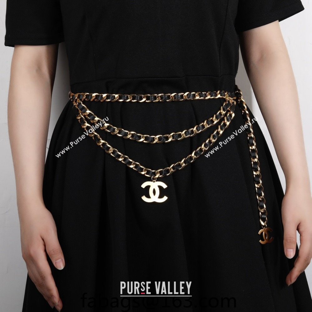 Chanel Chain and Leather Belt Black/Gold 2024 CH102310 (YF-241023010)