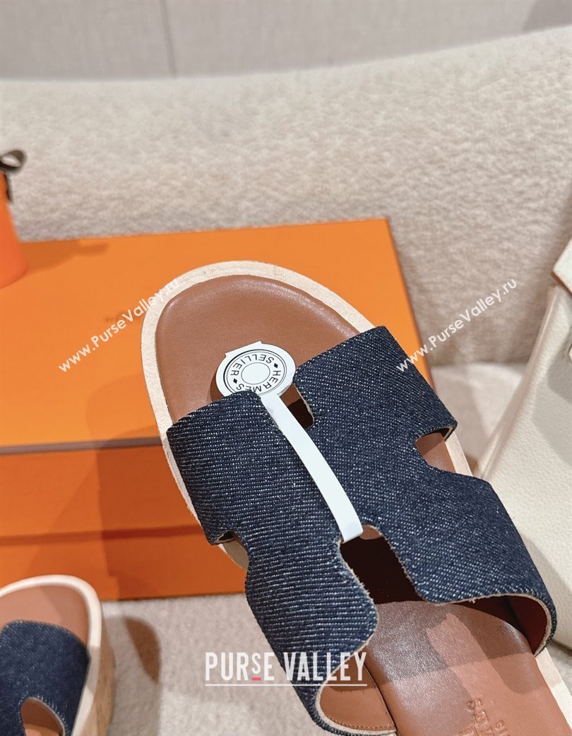 Hermes Eze 30 Platform Slides Sandal 6.5cm in Denim Dark Blue 2025 (MD-250226133)