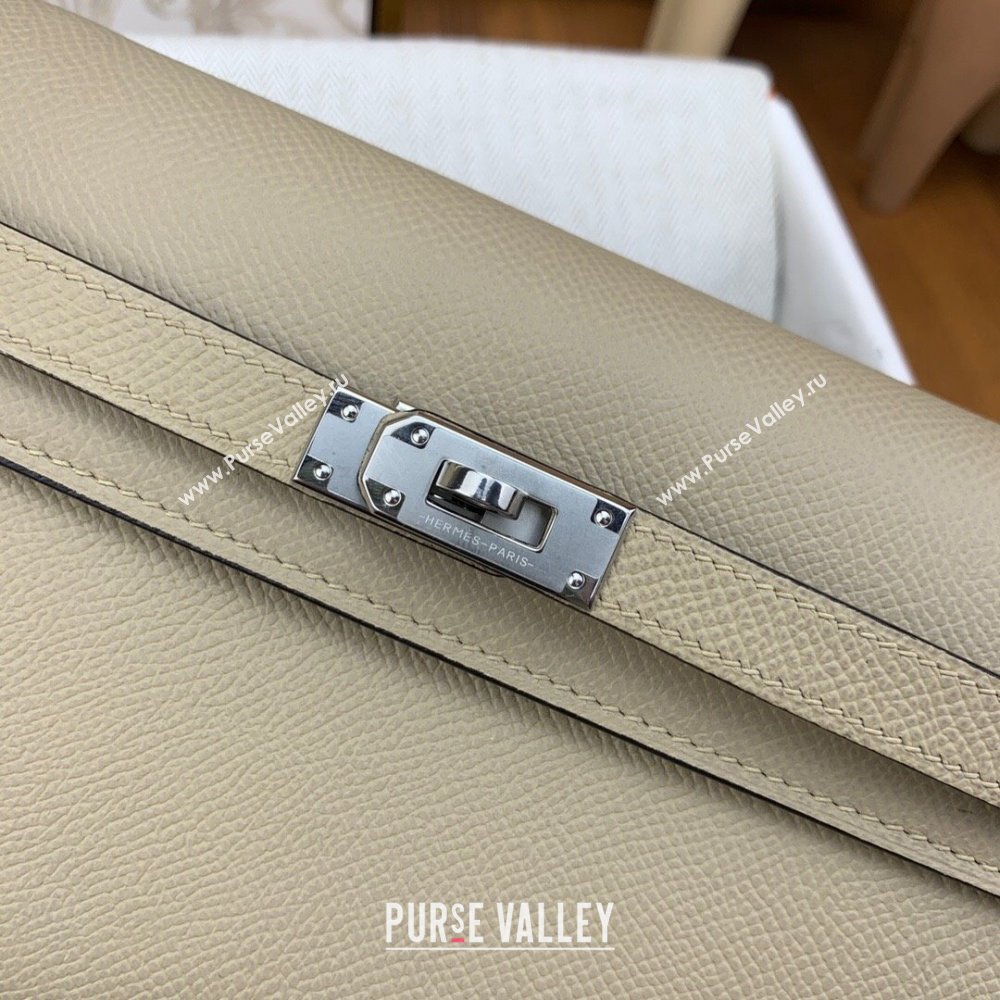 Hermes Kelly To Go Wallet Bag in Original Epsom Leather S2 Trench Coat Grey/Silver 2024(Full Handmade) (XYA-24100819)