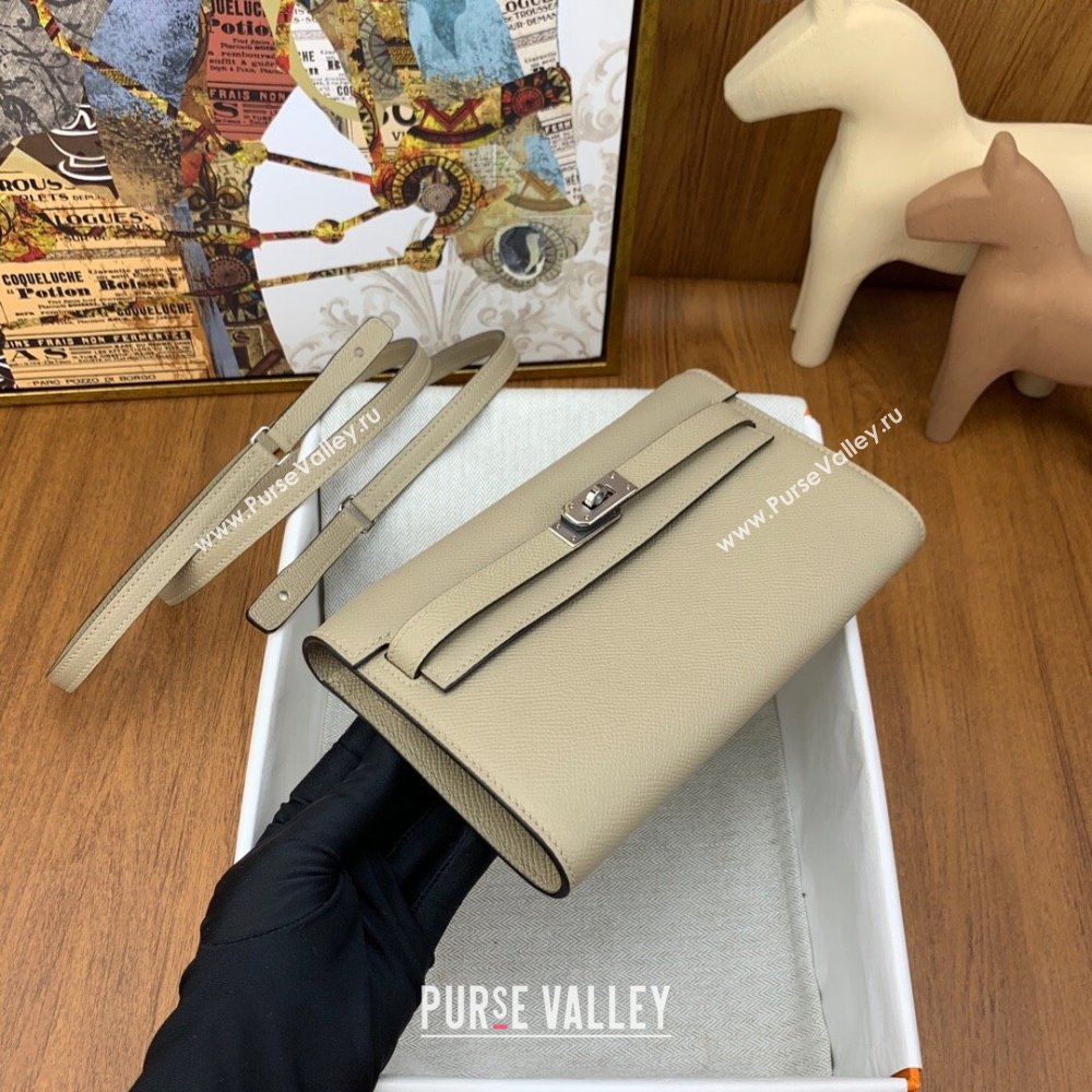 Hermes Kelly To Go Wallet Bag in Original Epsom Leather S2 Trench Coat Grey/Silver 2024(Full Handmade) (XYA-24100819)