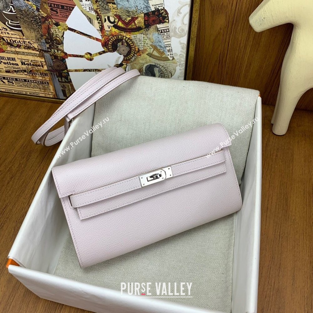 Hermes Kelly To Go Wallet Bag in Original Epsom Leather 09 Dreamy Purple/Silver 2024(Full Handmade) (XYA-24100820)