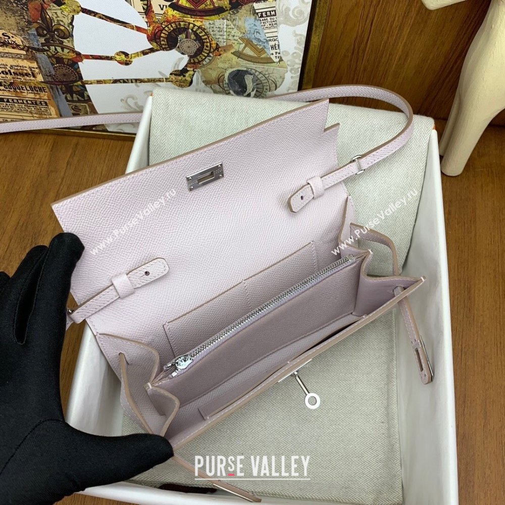 Hermes Kelly To Go Wallet Bag in Original Epsom Leather 09 Dreamy Purple/Silver 2024(Full Handmade) (XYA-24100820)