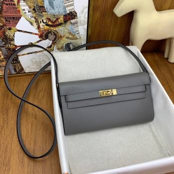 Hermes Kelly To Go Wallet Bag in Original Epsom Leather OL Cumulonimbus Grey/Gold 2024(Full Handmade) (XYA-24100822)