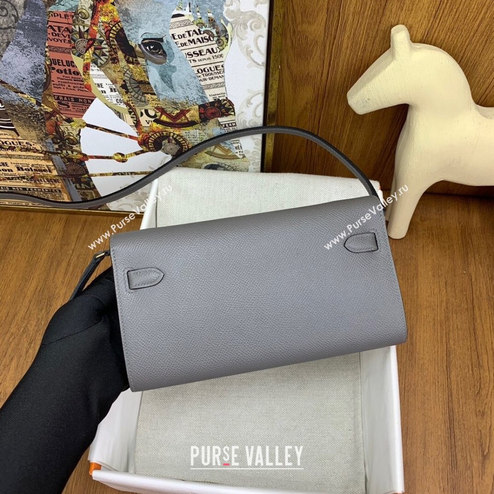 Hermes Kelly To Go Wallet Bag in Original Epsom Leather OL Cumulonimbus Grey/Gold 2024(Full Handmade) (XYA-24100822)