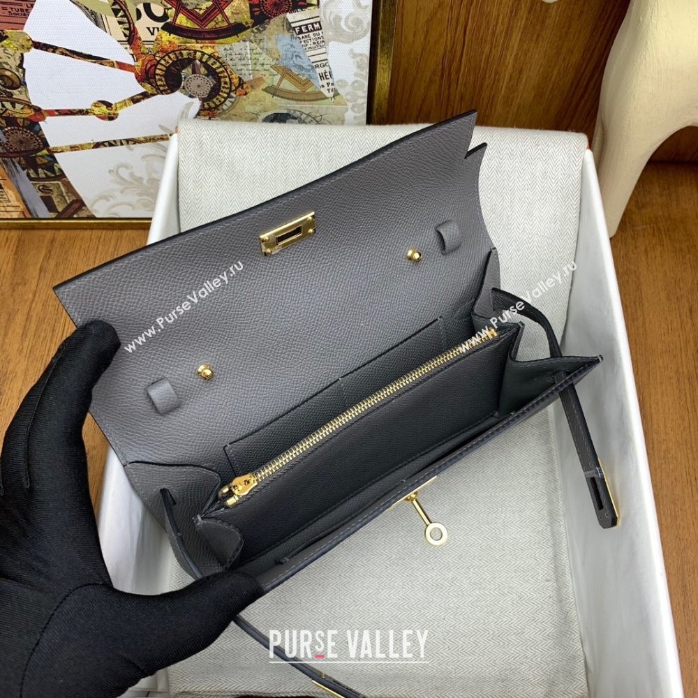 Hermes Kelly To Go Wallet Bag in Original Epsom Leather OL Cumulonimbus Grey/Gold 2024(Full Handmade) (XYA-24100822)