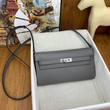 Hermes Kelly To Go Wallet Bag in Original Epsom Leather OL Cumulonimbus Grey/Silver 2024(Full Handmade) (XYA-24100821)