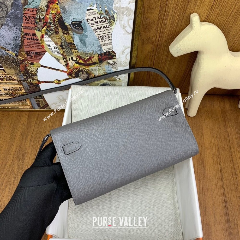 Hermes Kelly To Go Wallet Bag in Original Epsom Leather OL Cumulonimbus Grey/Silver 2024(Full Handmade) (XYA-24100821)