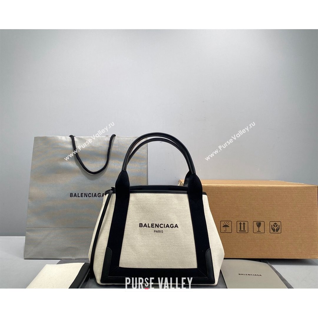 Balenciaga Navy Cabas Small in Cotton Canvas Beige/Black 2021 (ningm-21091520)