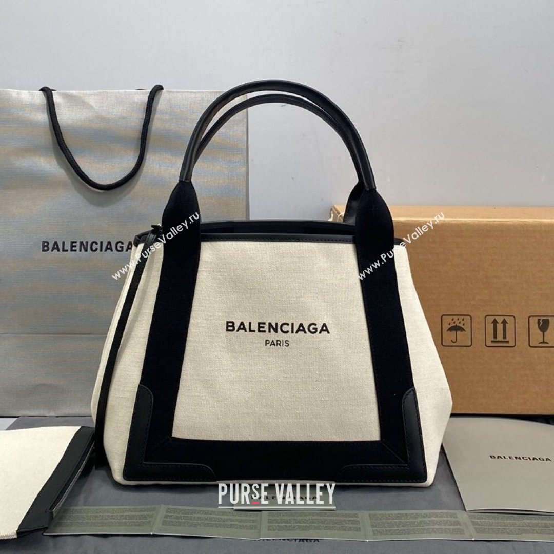 Balenciaga Navy Cabas Small in Cotton Canvas Beige/Black 2021 (ningm-21091520)