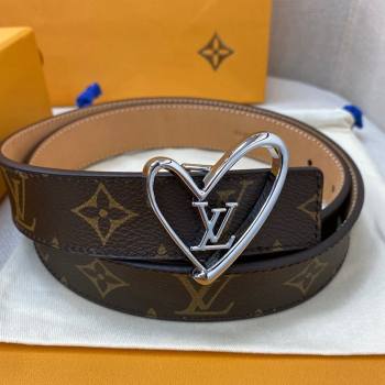 Louis Vuitton Monogram Canvas Belt 30mm with LV Heart Buckle Khaki 2021 (99-21082348)