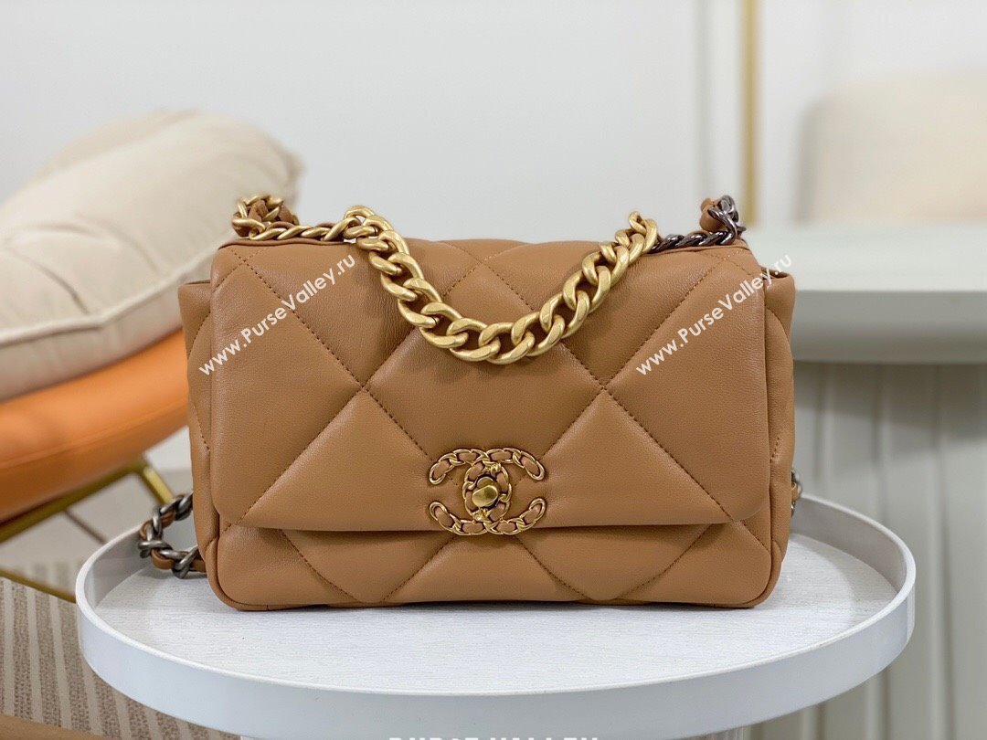 Chanel 19 Goatskin Small Flap Bag AS1160 Caramel 2023 TOP (SM-23102338)