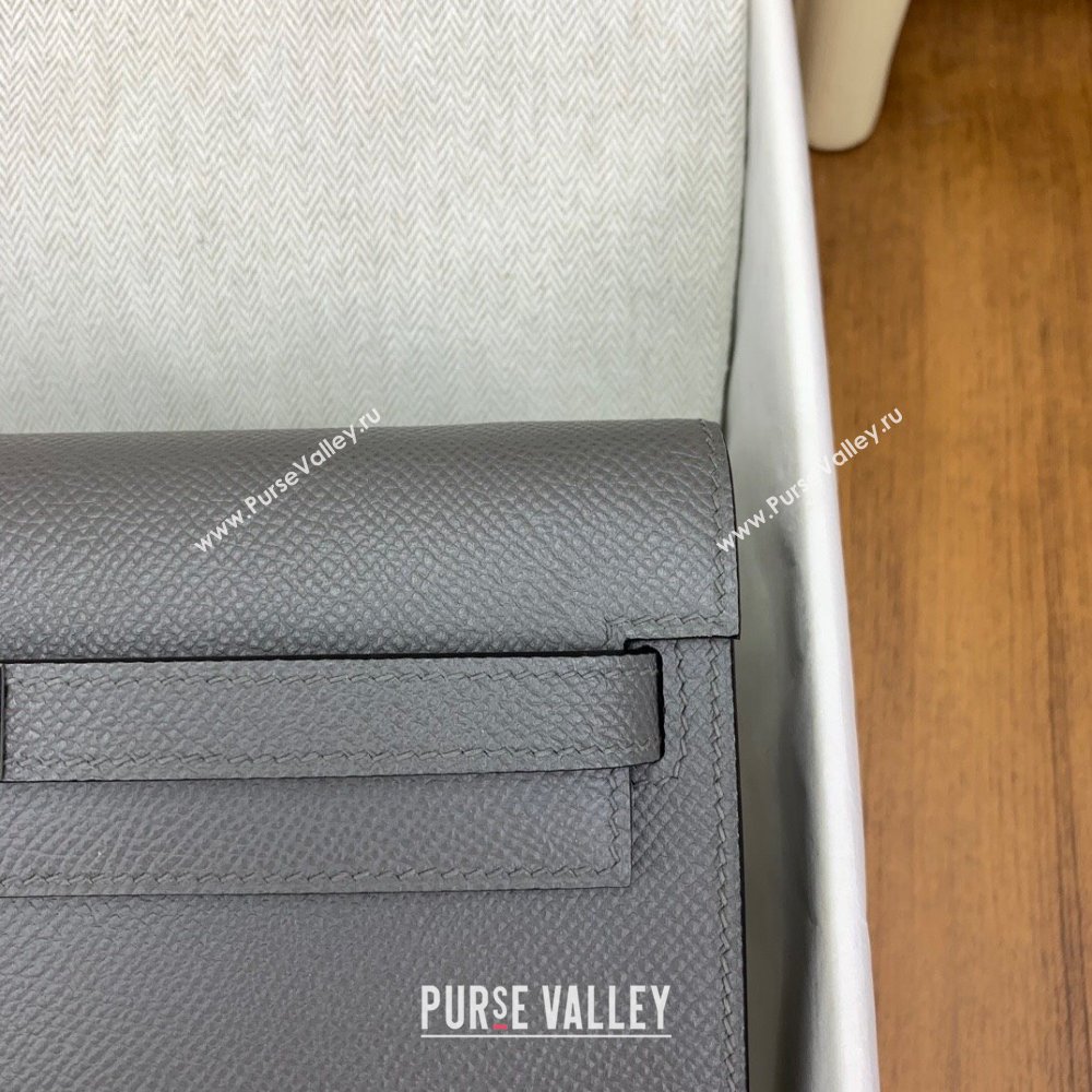 Hermes Kelly To Go Wallet Bag in Original Epsom Leather OL Cumulonimbus Grey/Silver 2024(Full Handmade) (XYA-24100821)