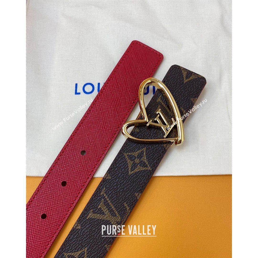 Louis Vuitton Monogram Canvas Belt 30mm with LV Heart Buckle Red/Gold 2021 (99-21082350)