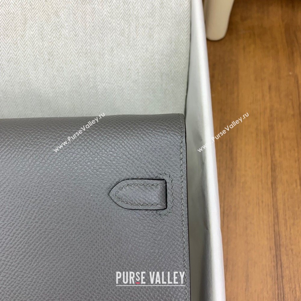 Hermes Kelly To Go Wallet Bag in Original Epsom Leather OL Cumulonimbus Grey/Silver 2024(Full Handmade) (XYA-24100821)