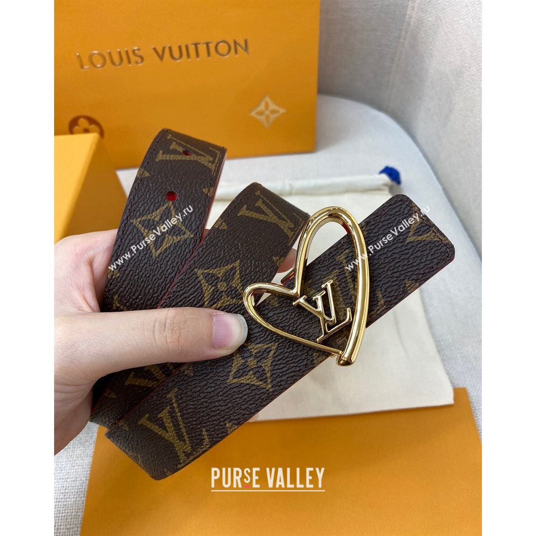 Louis Vuitton Monogram Canvas Belt 30mm with LV Heart Buckle Red/Gold 2021 (99-21082350)