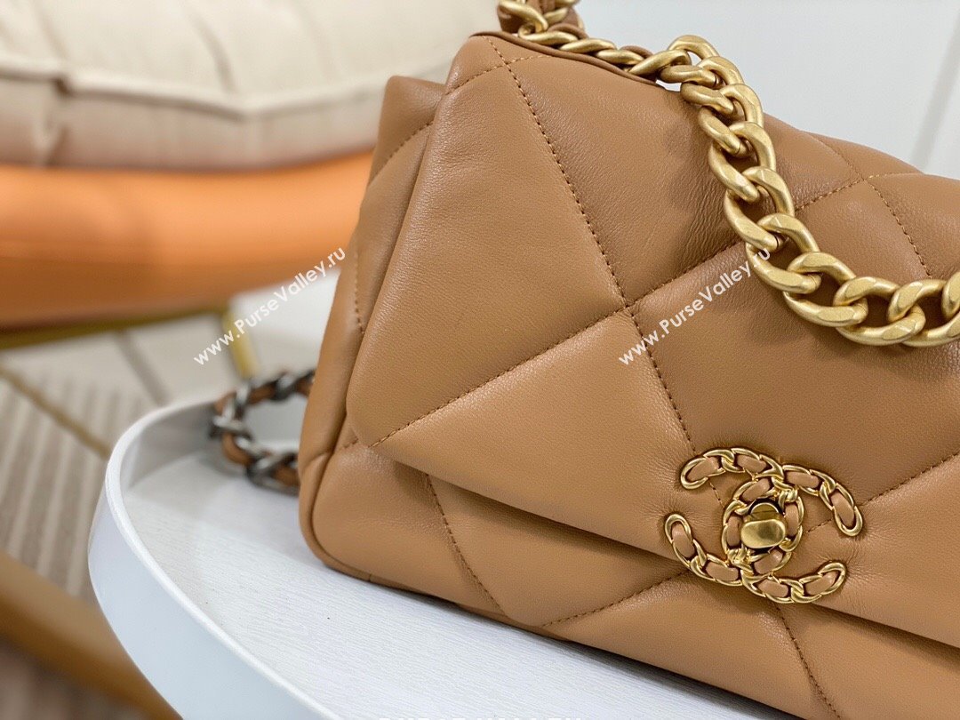 Chanel 19 Goatskin Small Flap Bag AS1160 Caramel 2023 TOP (SM-23102338)