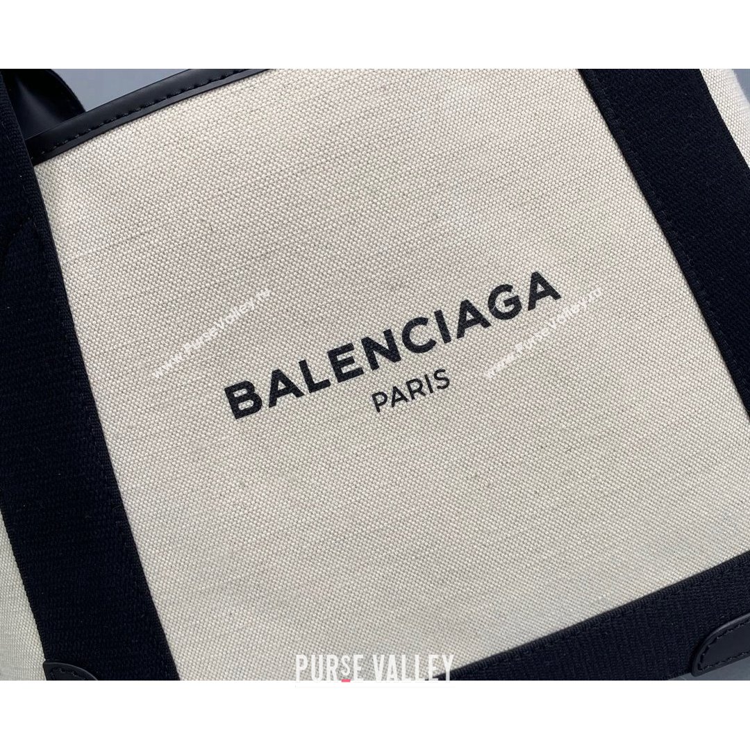 Balenciaga Navy Cabas Small in Cotton Canvas Beige/Black 2021 (ningm-21091520)