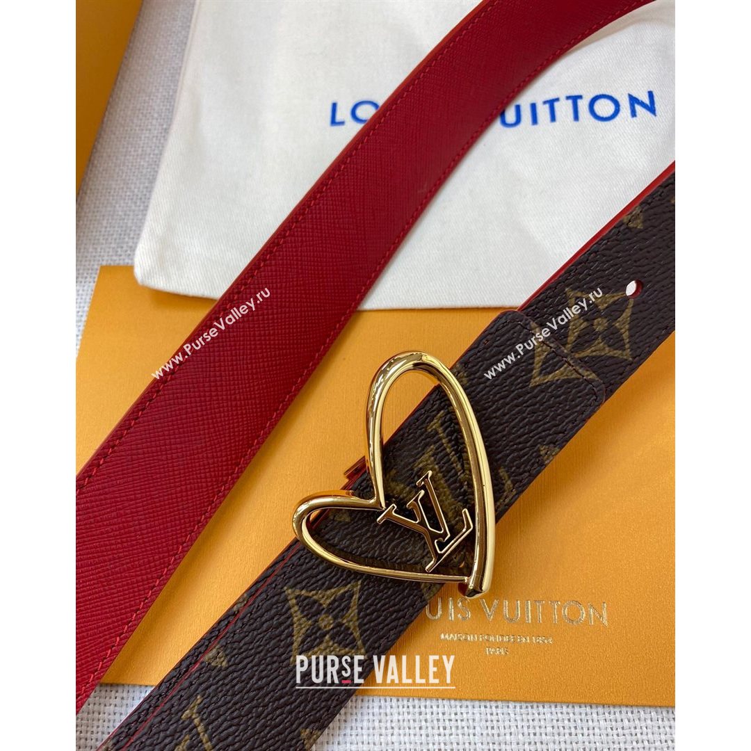 Louis Vuitton Monogram Canvas Belt 30mm with LV Heart Buckle Red/Gold 2021 (99-21082350)