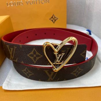 Louis Vuitton Monogram Canvas Belt 30mm with LV Heart Buckle Red/Gold 2021 (99-21082350)