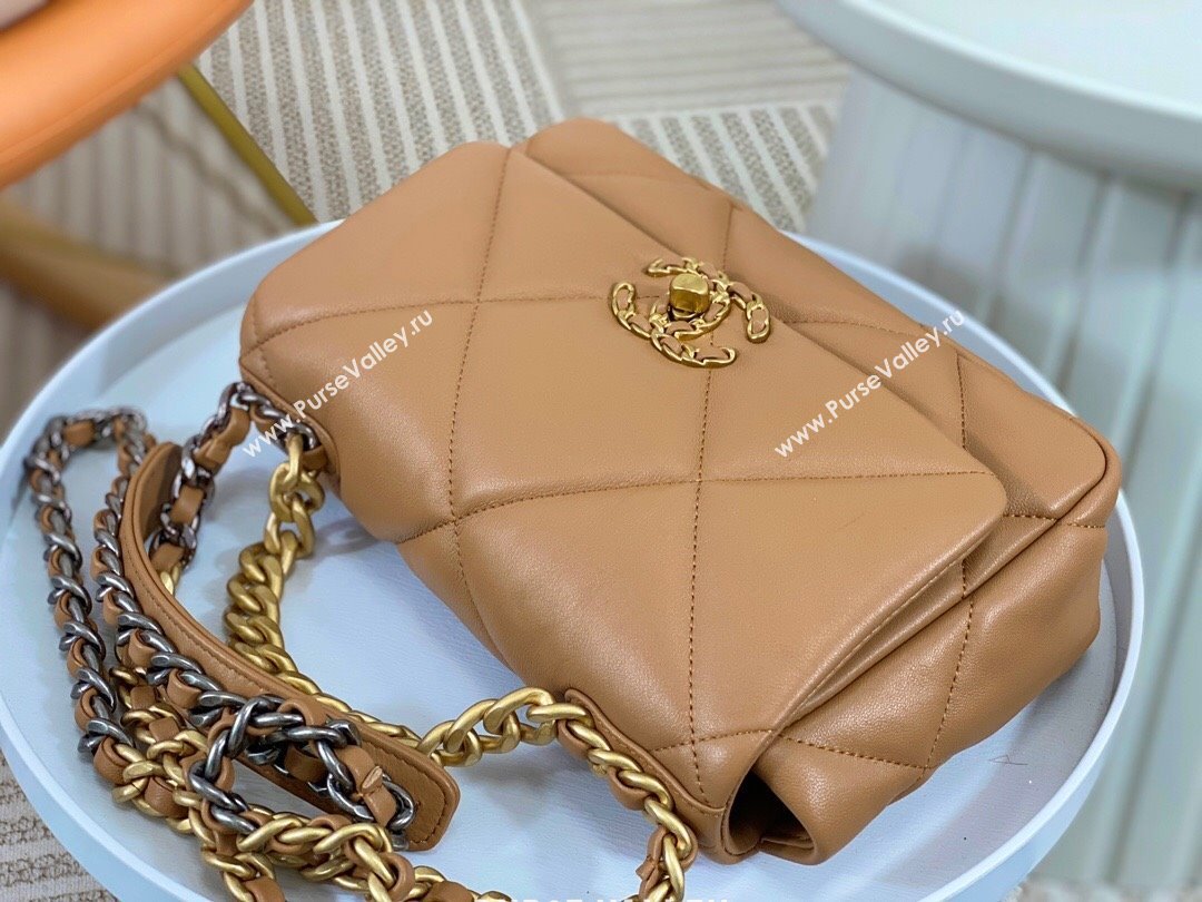 Chanel 19 Goatskin Small Flap Bag AS1160 Caramel 2023 TOP (SM-23102338)