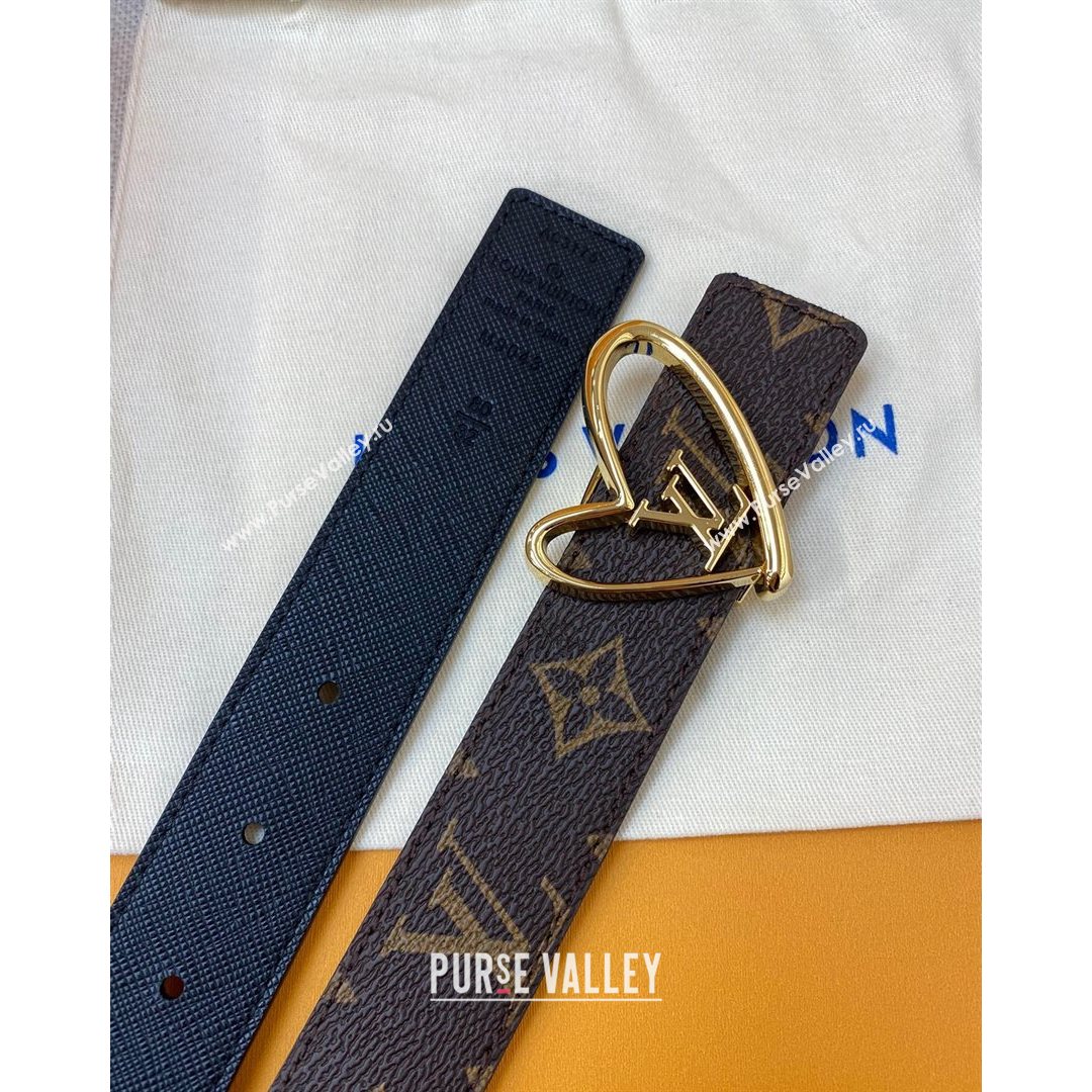 Louis Vuitton Monogram Canvas Belt 30mm with LV Heart Buckle Black/Gold 2021 (99-21082347)