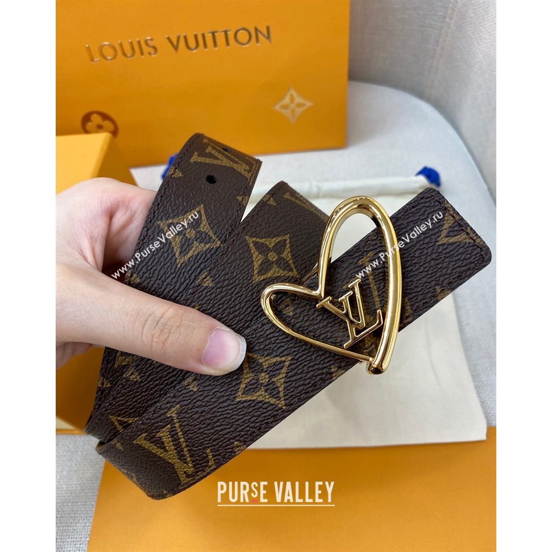 Louis Vuitton Monogram Canvas Belt 30mm with LV Heart Buckle Black/Gold 2021 (99-21082347)