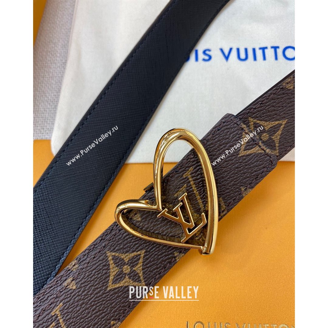 Louis Vuitton Monogram Canvas Belt 30mm with LV Heart Buckle Black/Gold 2021 (99-21082347)