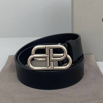 Balenciaga Calfskin BB Large Belt with Logo Buckle Black/Silver 2021 (ningm-21091522)