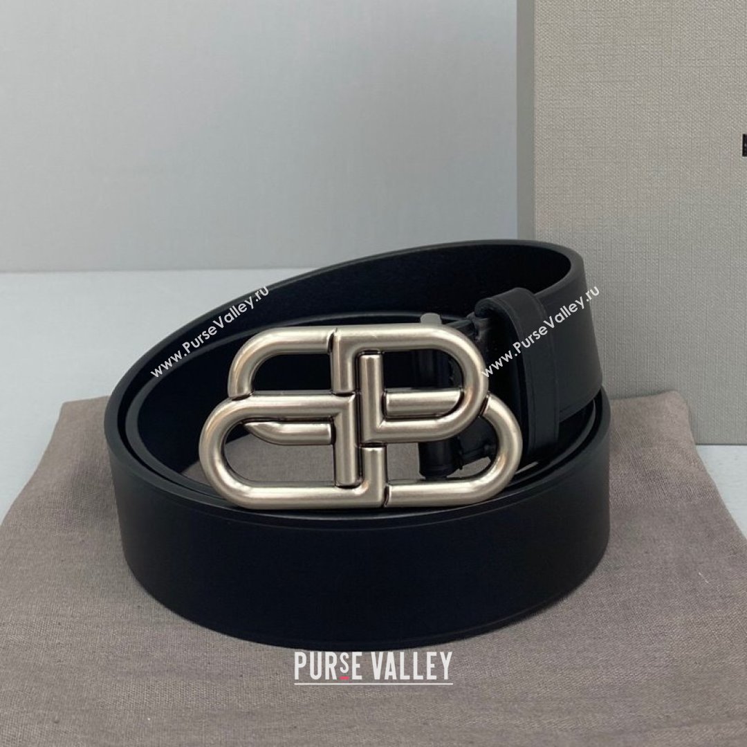 Balenciaga Calfskin BB Large Belt with Logo Buckle Black/Silver 2021 (ningm-21091522)