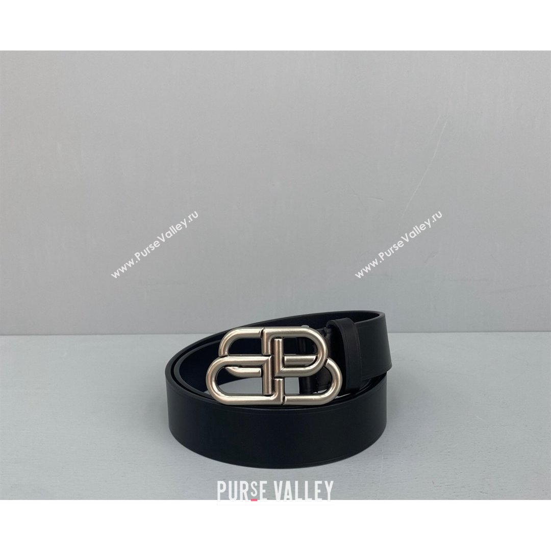 Balenciaga Calfskin BB Large Belt with Logo Buckle Black/Silver 2021 (ningm-21091522)