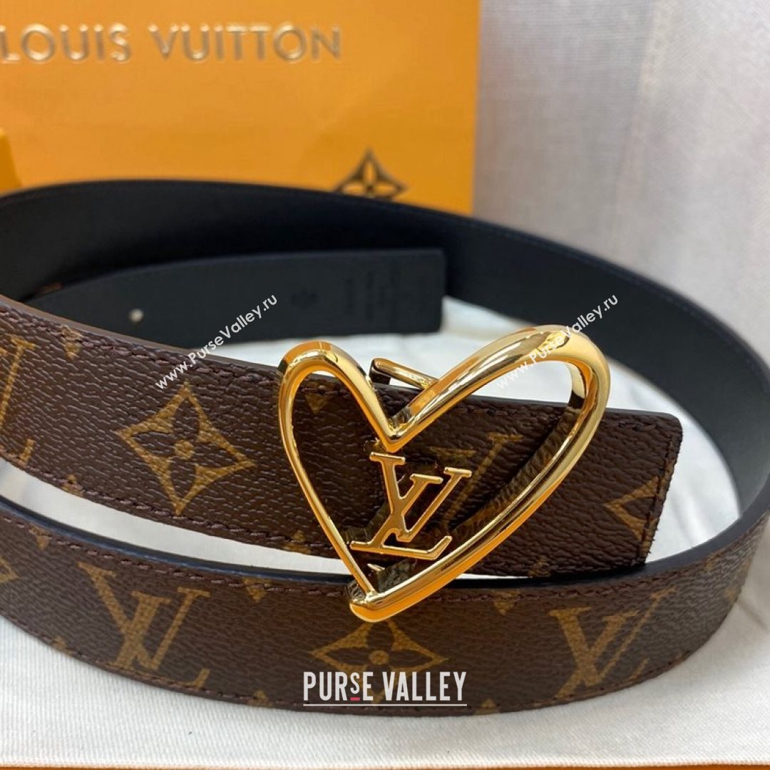 Louis Vuitton Monogram Canvas Belt 30mm with LV Heart Buckle Black/Gold 2021 (99-21082347)