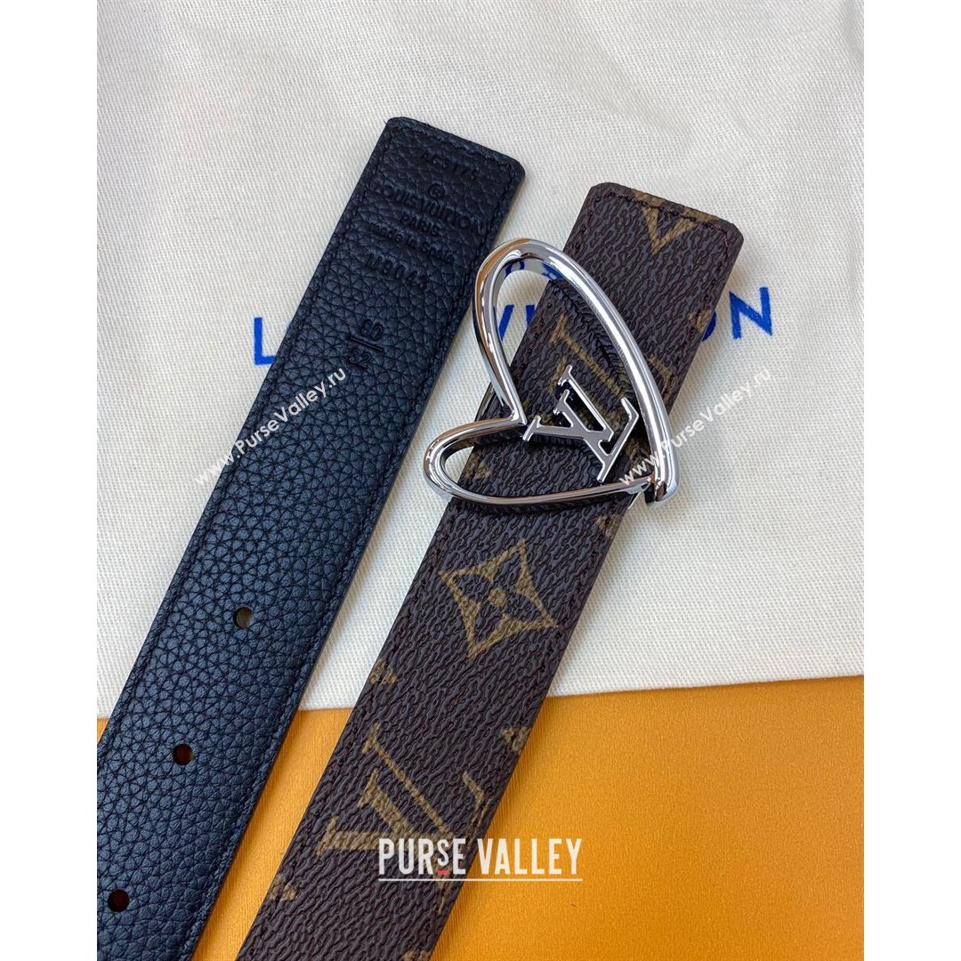 Louis Vuitton Monogram Canvas Belt 30mm with LV Heart Buckle Black/Silver 2021 (99-21082346)