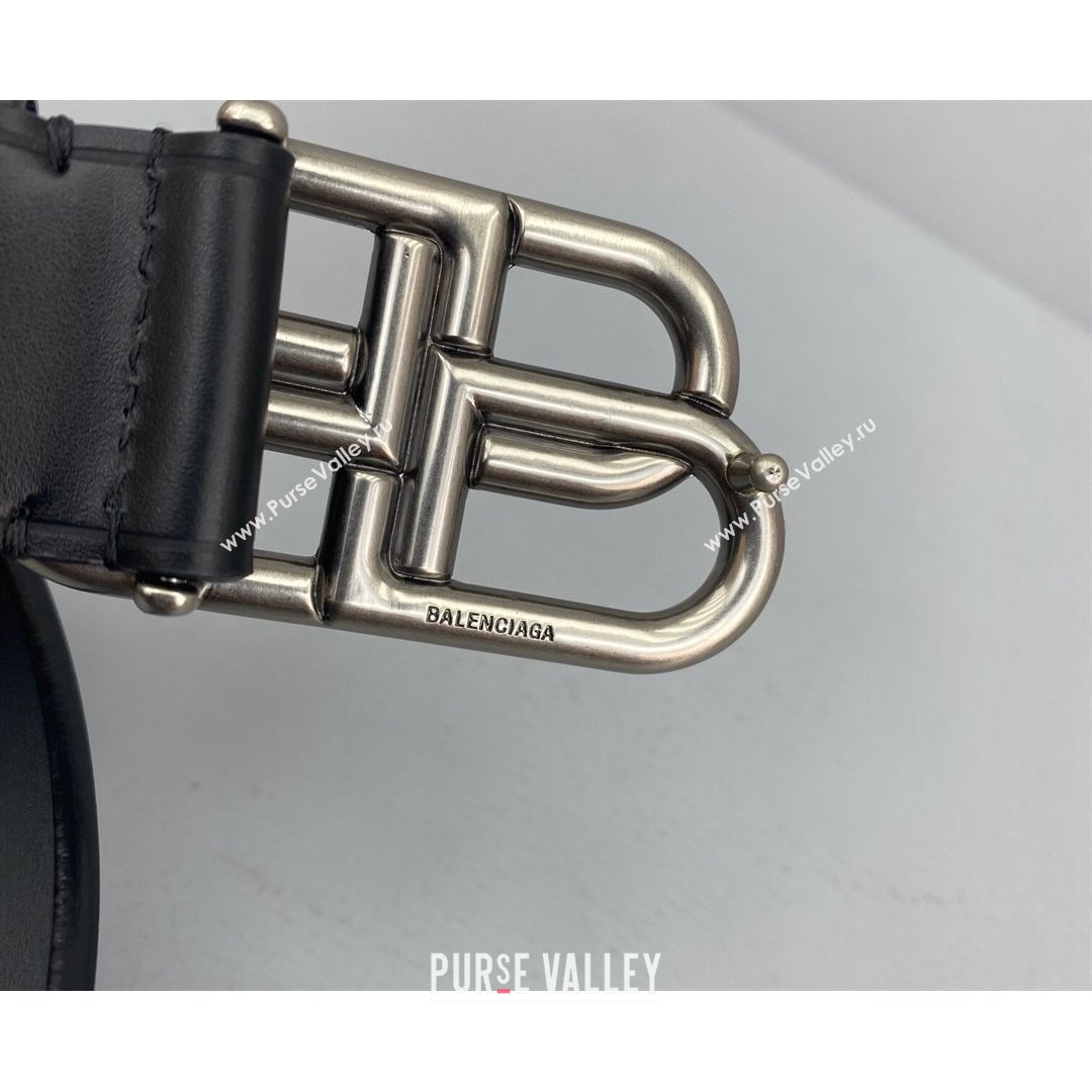 Balenciaga Calfskin BB Large Belt with Logo Buckle Black/Silver 2021 (ningm-21091522)
