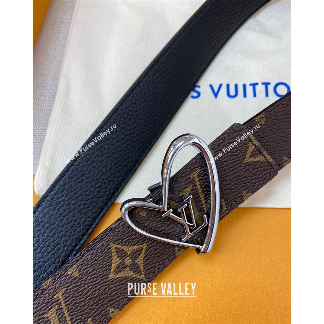 Louis Vuitton Monogram Canvas Belt 30mm with LV Heart Buckle Black/Silver 2021 (99-21082346)