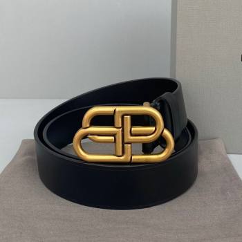 Balenciaga Calfskin BB Large Belt with Logo Buckle Black/Gold 2021 (ningm-21091521)