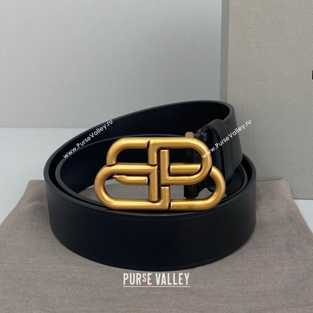 Balenciaga Calfskin BB Large Belt with Logo Buckle Black/Gold 2021 (ningm-21091521)