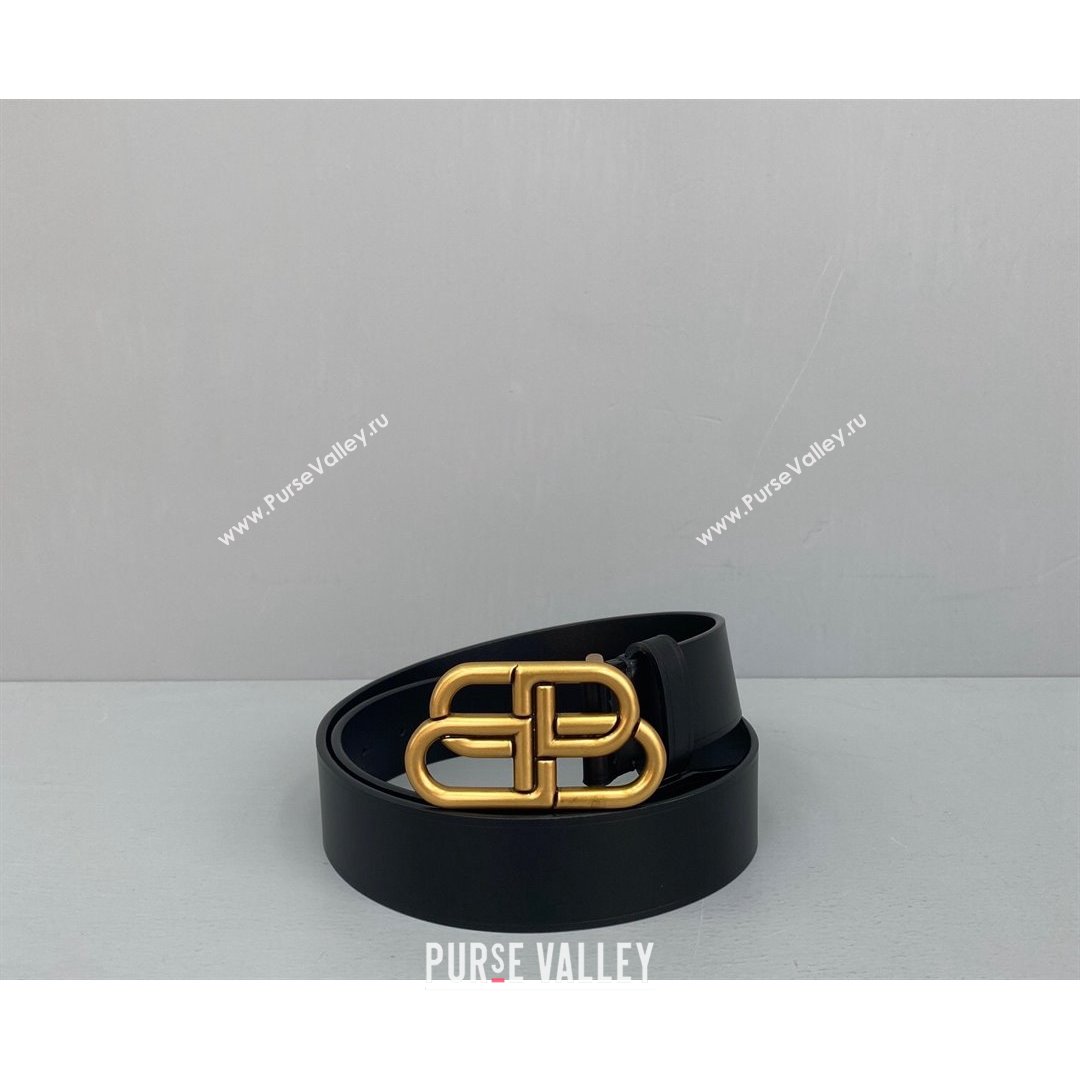 Balenciaga Calfskin BB Large Belt with Logo Buckle Black/Gold 2021 (ningm-21091521)