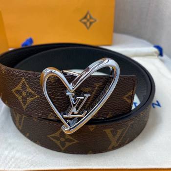 Louis Vuitton Monogram Canvas Belt 30mm with LV Heart Buckle Black/Silver 2021 (99-21082346)