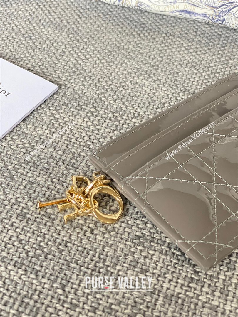 Dior Lady Dior Zipped Card Holder in Gray Patent Cannage Calfskin 2024 (DMZ-2411117)