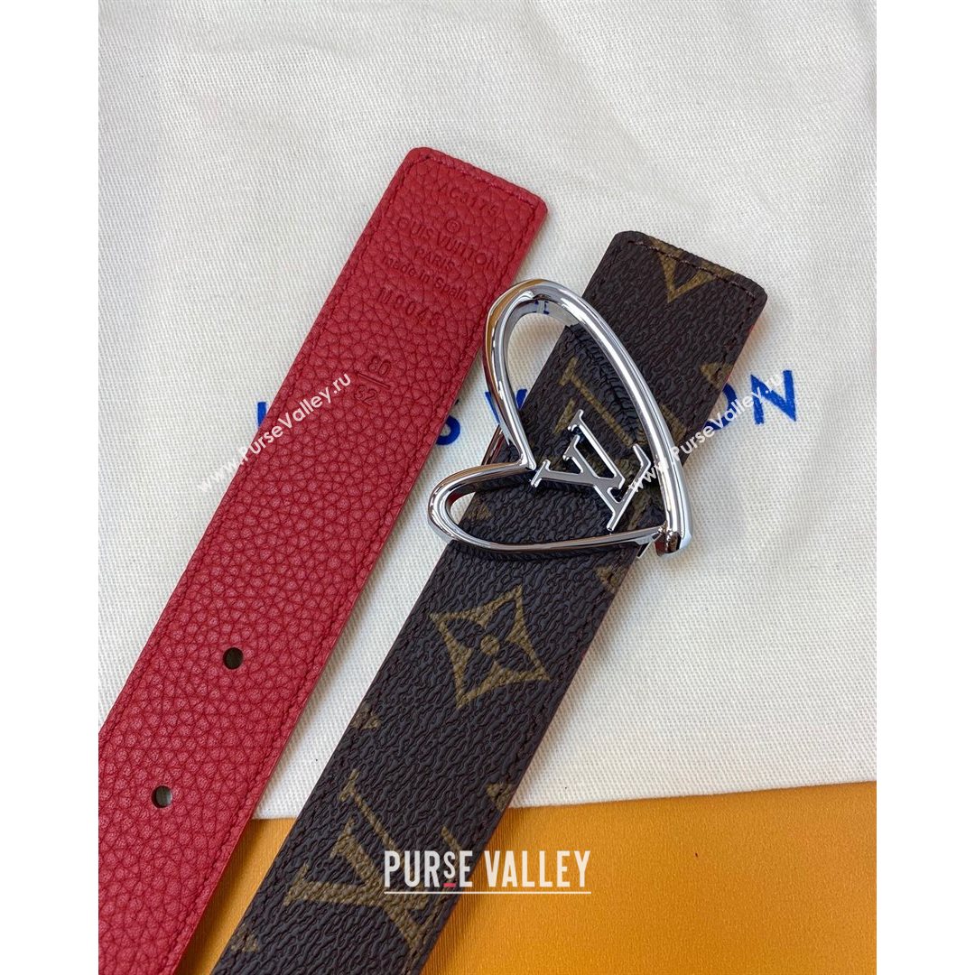 Louis Vuitton Monogram Canvas Belt 30mm with LV Heart Buckle Red/Silver 2021 (99-21082349)