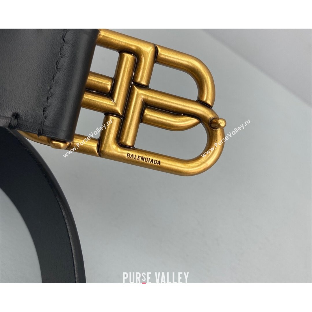 Balenciaga Calfskin BB Large Belt with Logo Buckle Black/Gold 2021 (ningm-21091521)