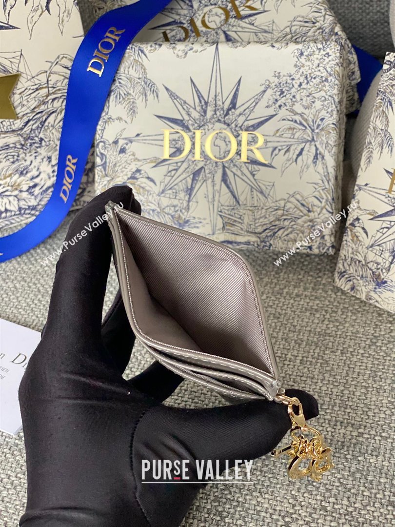 Dior Lady Dior Zipped Card Holder in Gray Patent Cannage Calfskin 2024 (DMZ-2411117)